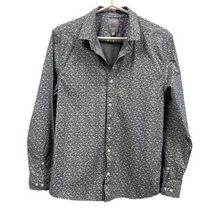 A Frame Slim Fit Stretch Gray White Floral Button Up Long Sleeve Shirt Medium